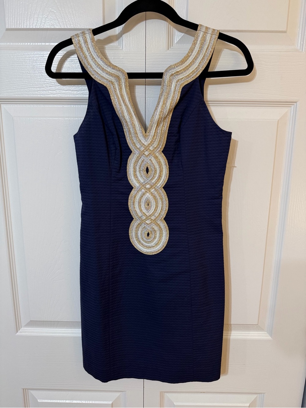 Lilly Pulitzer Navy Dress with Gold Embellished V-Neck - Picture 1 of 5